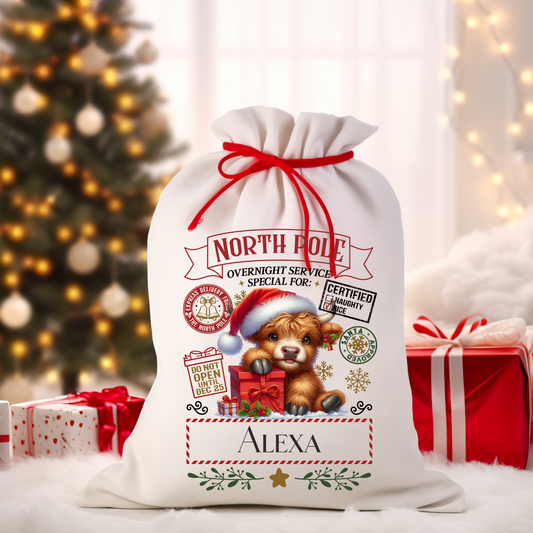 Santa Sack Highland Cow Present