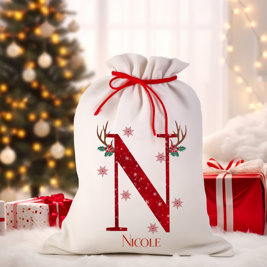 Reindeer Antlers Initial Santa Sack